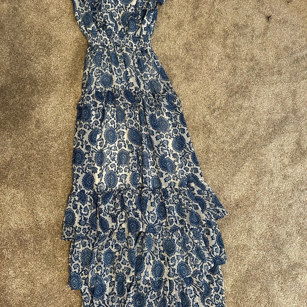 Aqua Blue and White Floral Dress